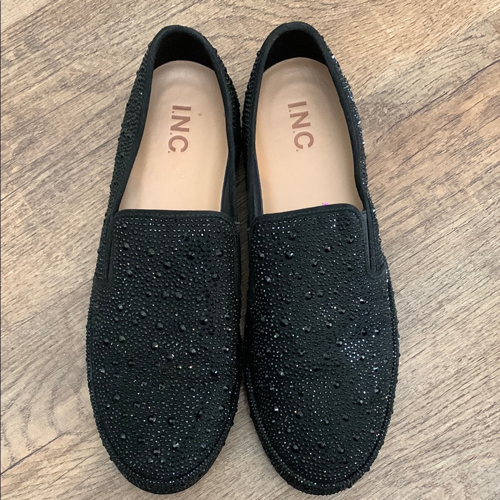 INC International Concepts Black Textured Slip-On Loafers